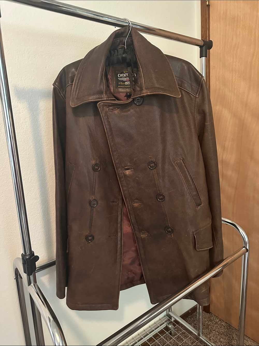 CockpitUSA Men's Distressed Brown Leather Peacoat *Discontinued Color*